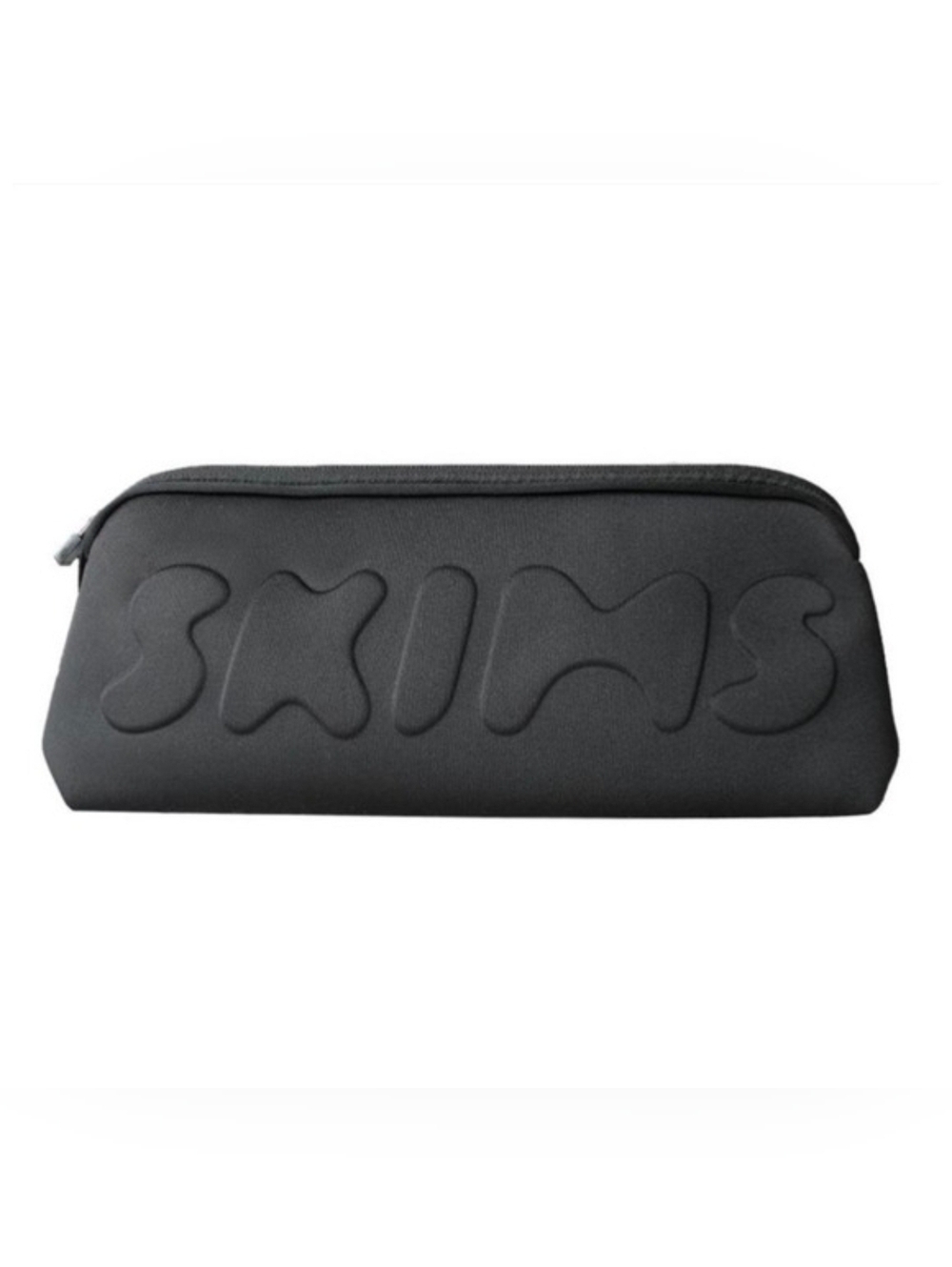 NWT SKIMS Black Embossed Logo Neoprene Pouch Cosmetic Swim Beach Bag 12.5 Inches